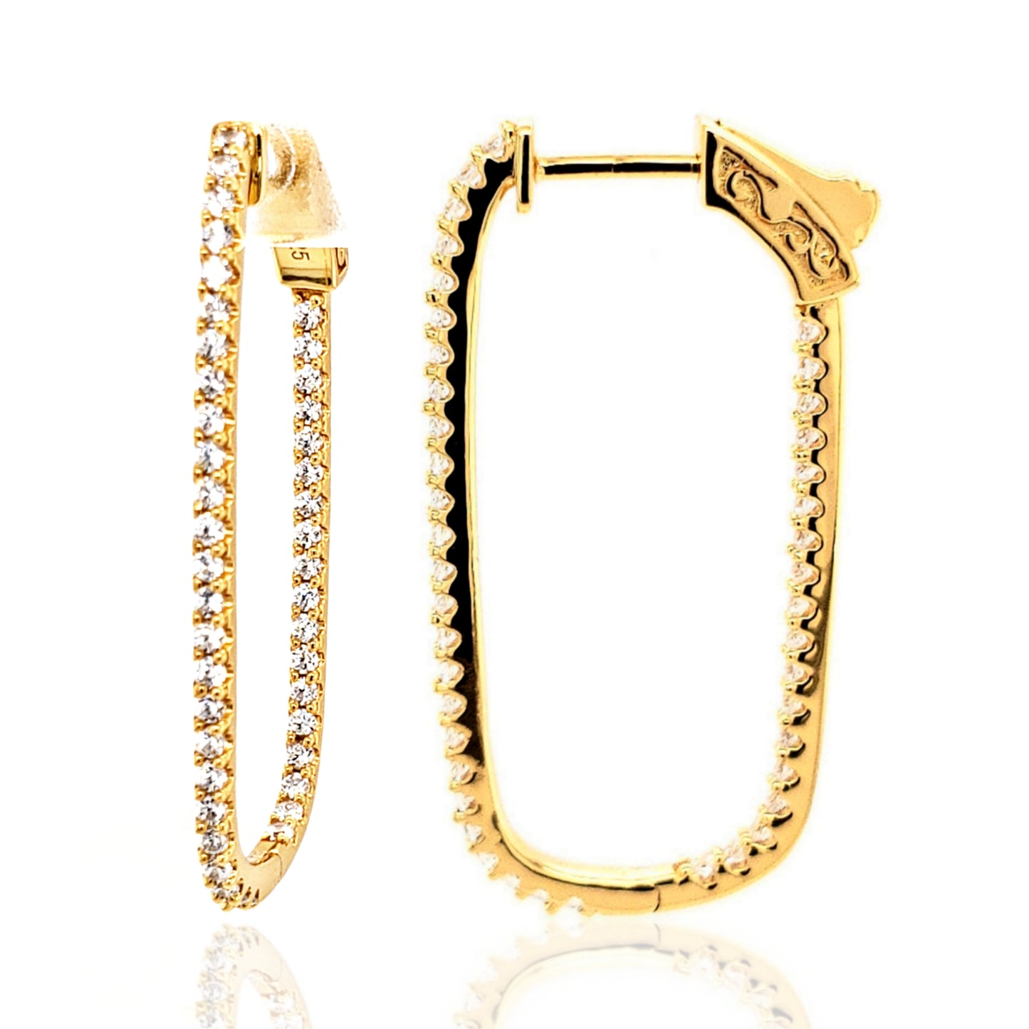 Sterling Silver Thin CZ Rectangular Hoops - HK Jewels