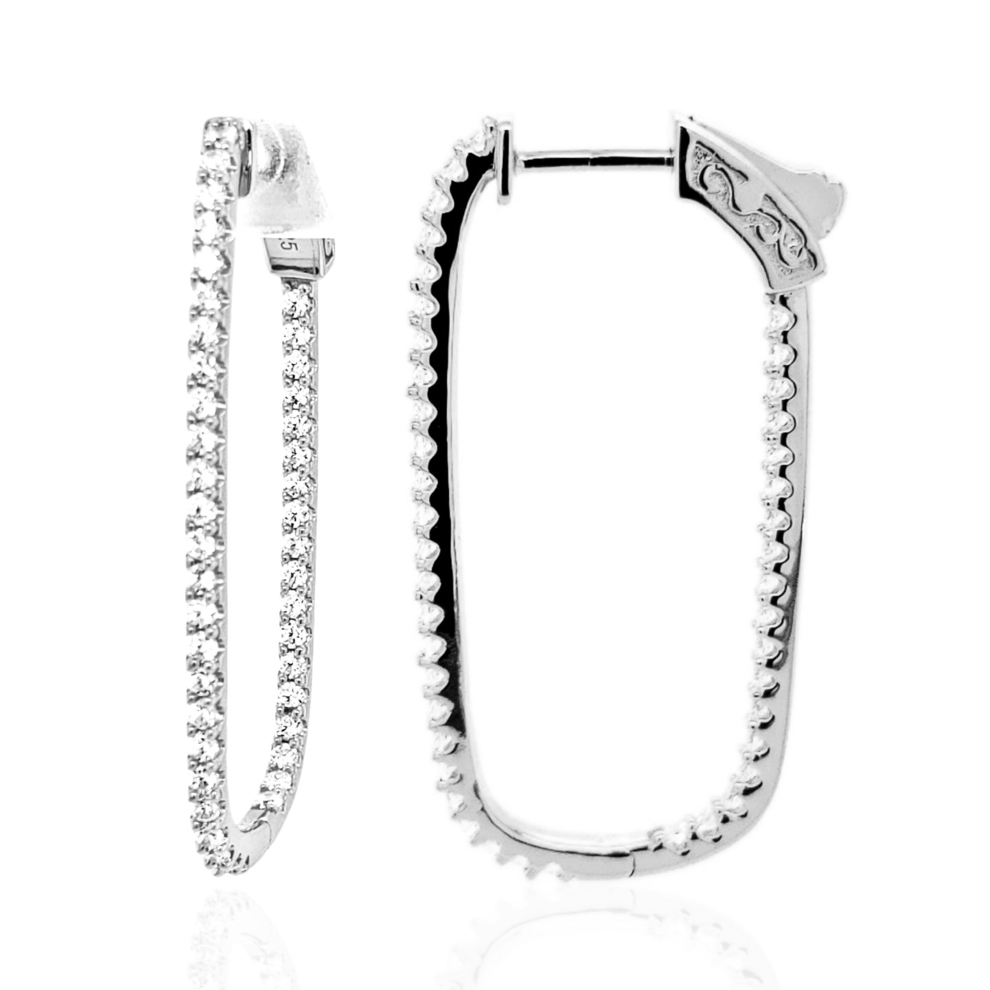 Sterling Silver Thin CZ Rectangular Hoops - HK Jewels