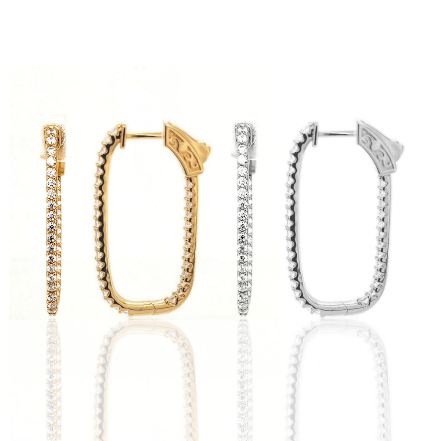 Sterling Silver Thin CZ Rectangular Hoops - HK Jewels