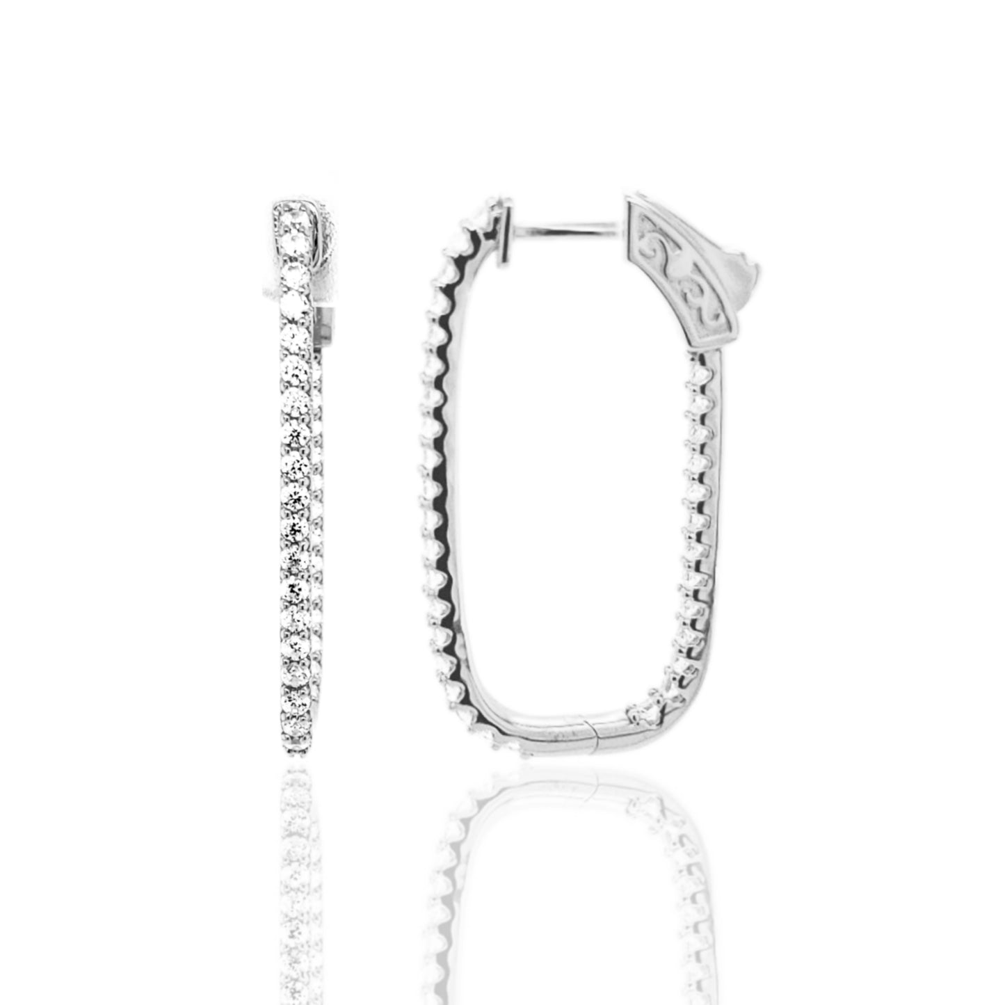 Sterling Silver Thin CZ Rectangular Hoops - HK Jewels