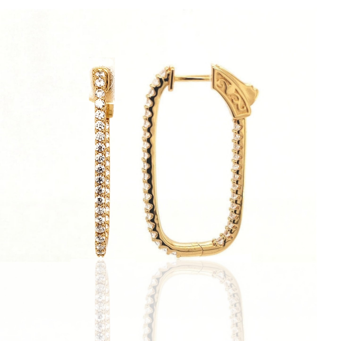 Sterling Silver Thin CZ Rectangular Hoops - HK Jewels