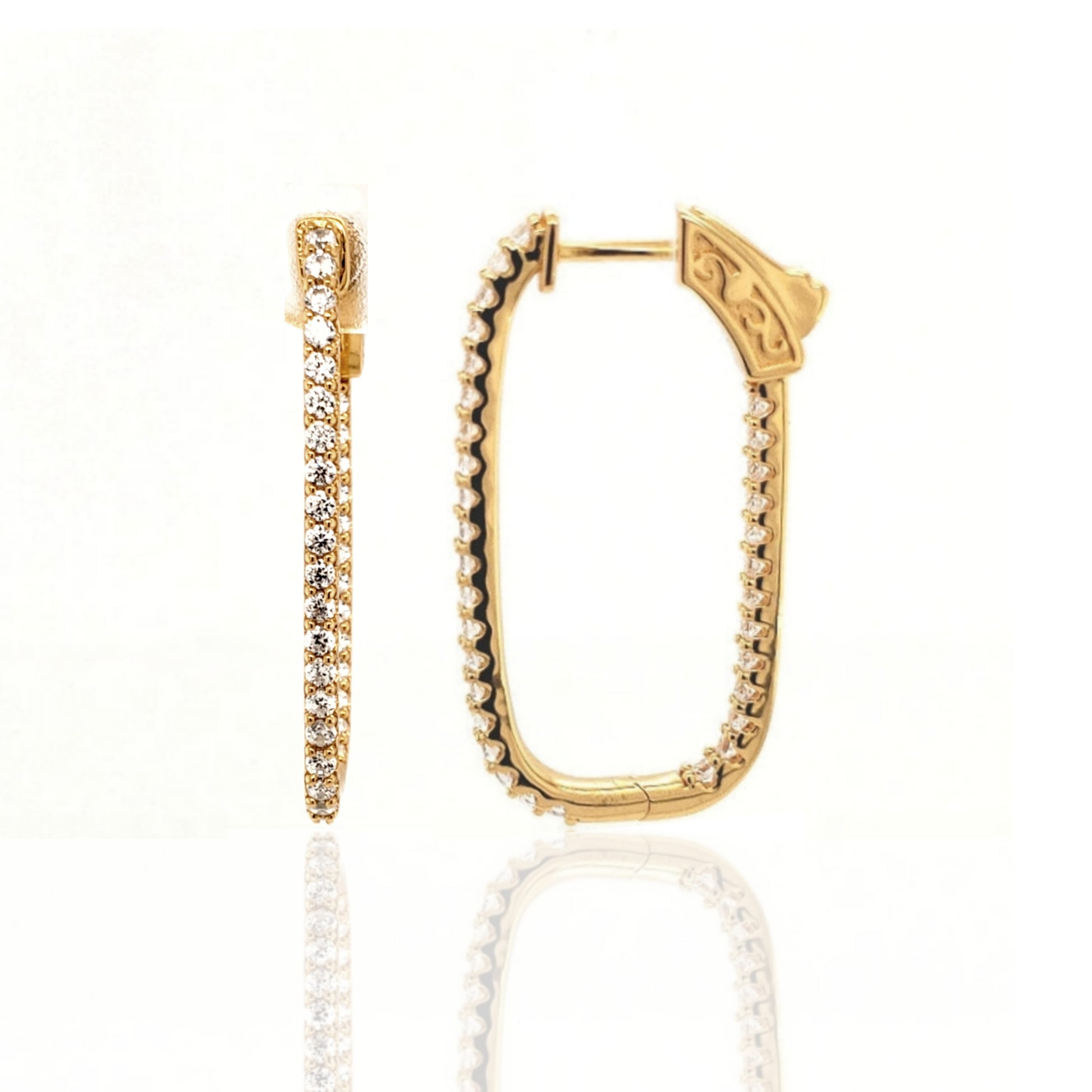 Sterling Silver Thin CZ Rectangular Hoops - HK Jewels