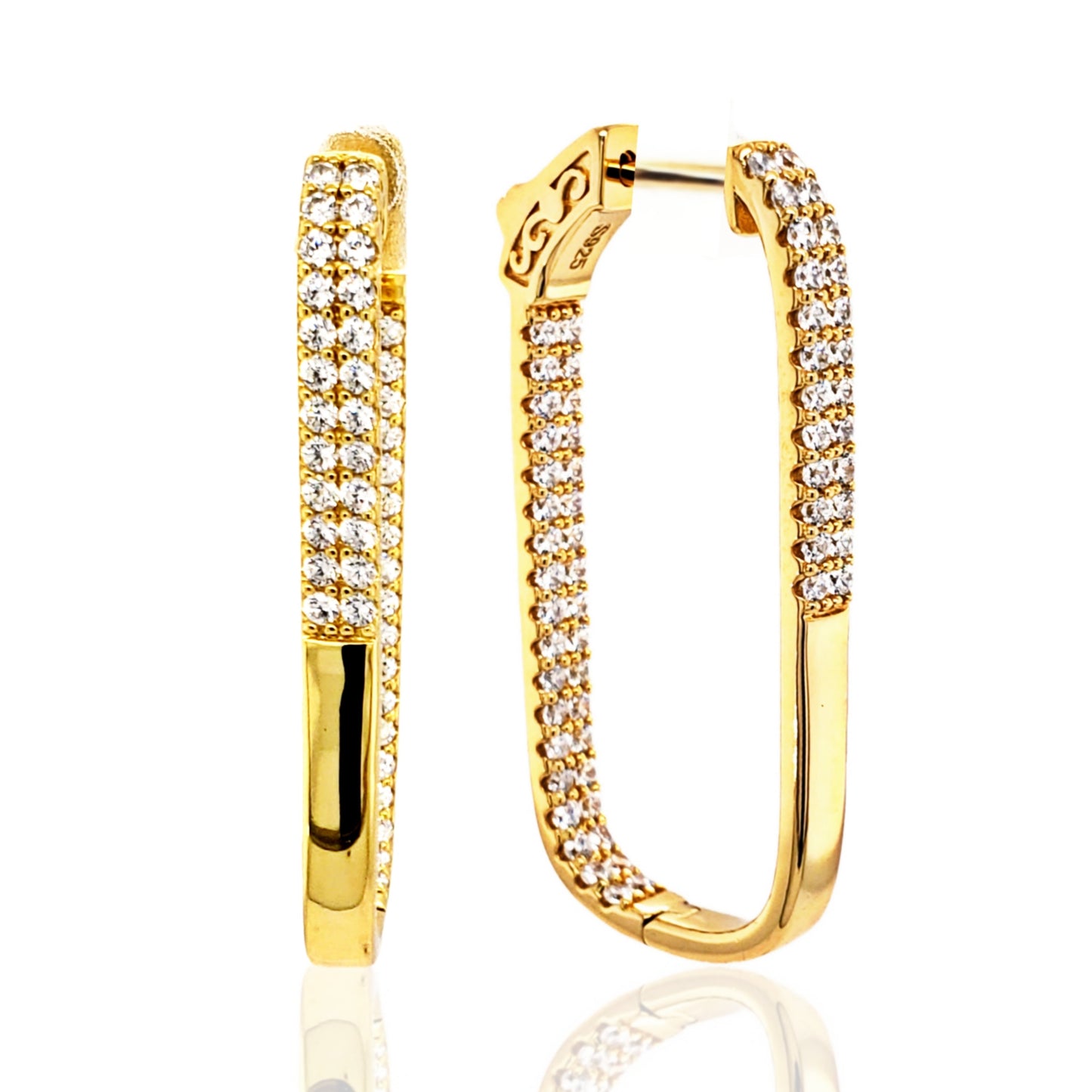 Sterling Silver Double Row CZ Rectangular Hoops - HK Jewels