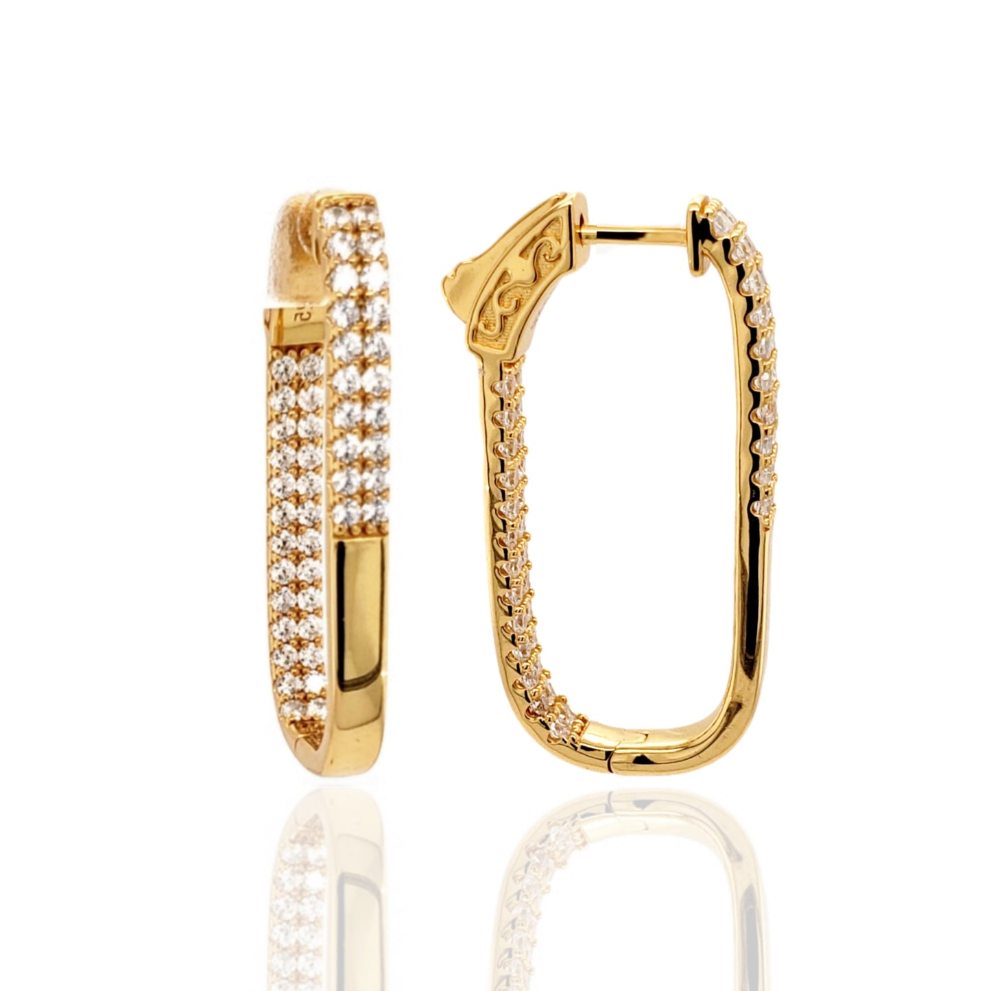 Sterling Silver Double Row CZ Rectangular Hoops - HK Jewels