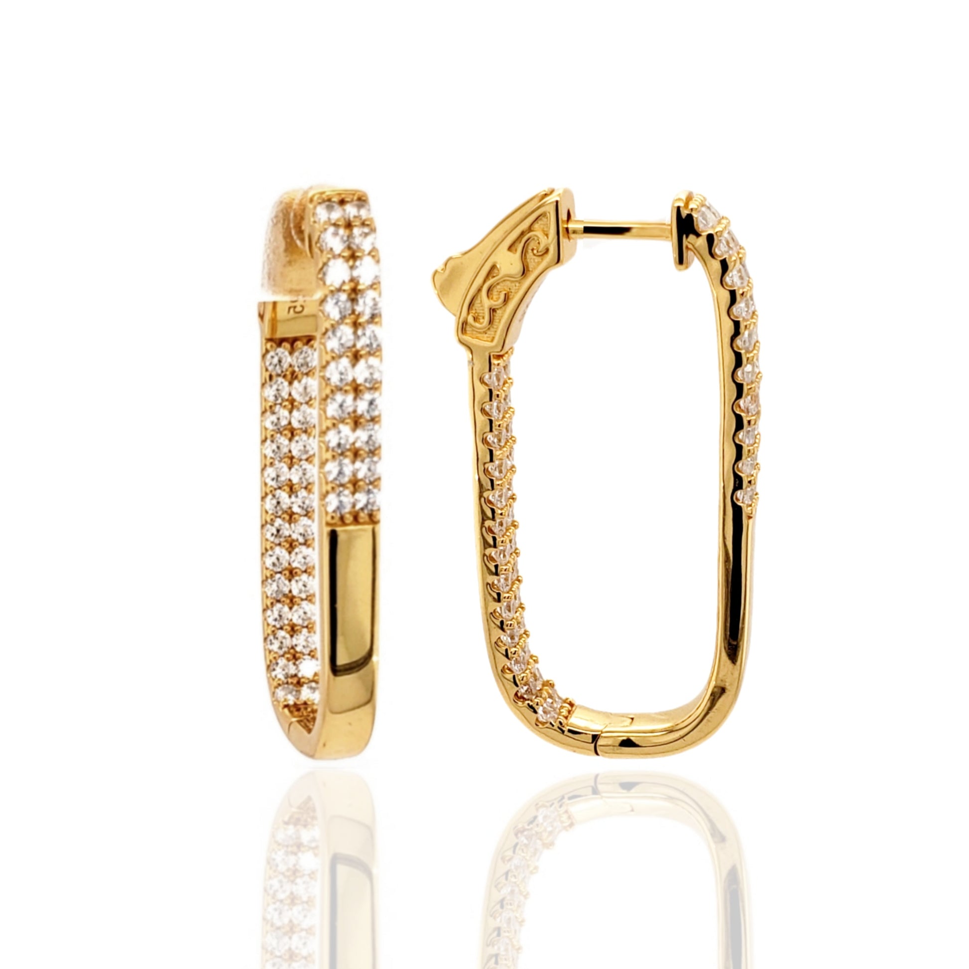 Sterling Silver Double Row CZ Rectangular Hoops - HK Jewels