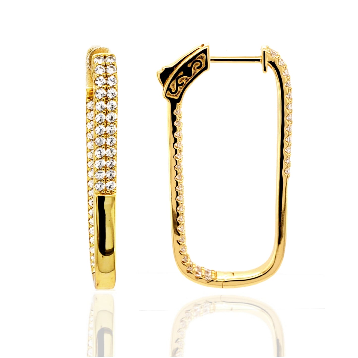 Sterling Silver Double Row CZ Rectangular Hoops - HK Jewels