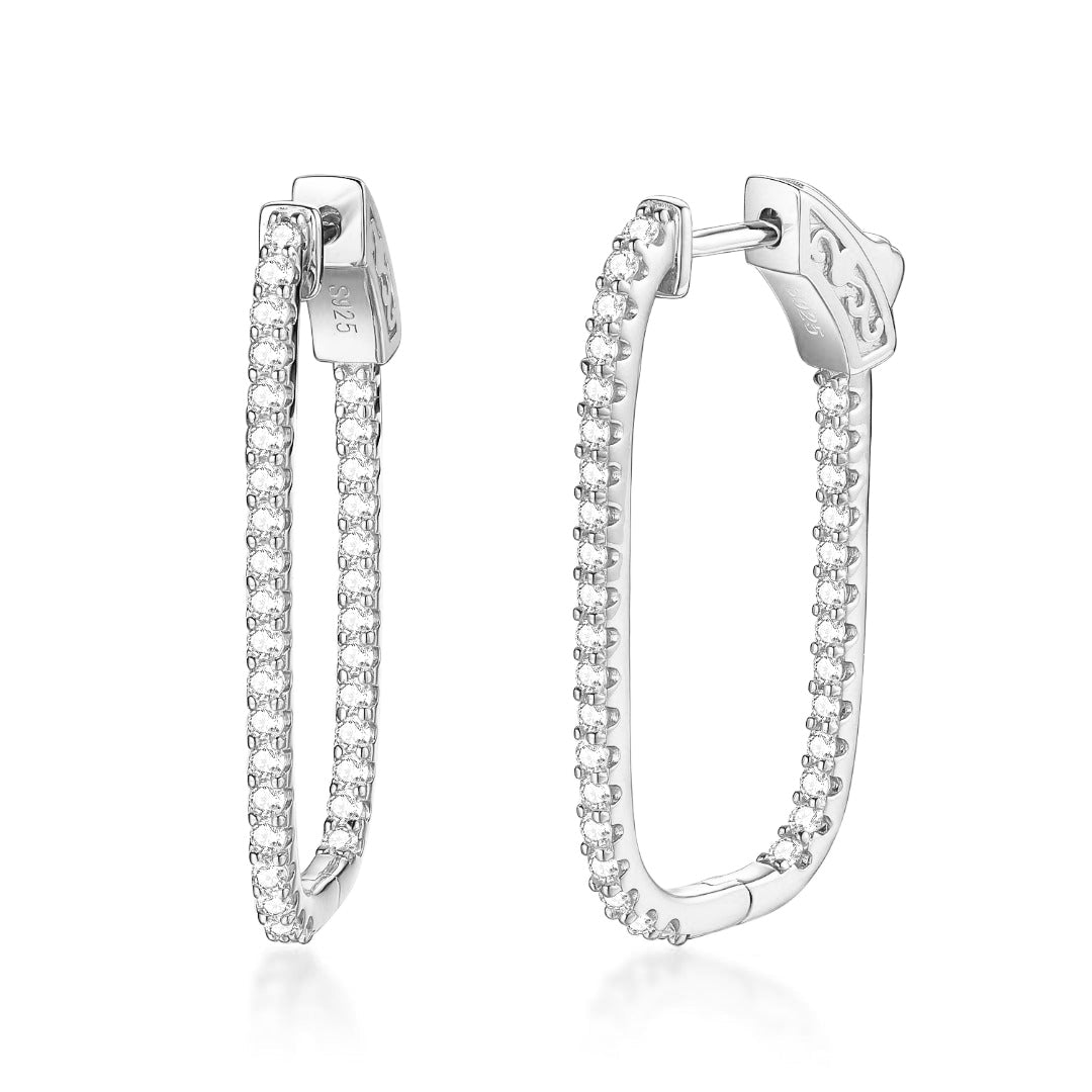 Sterling Silver Thin CZ Rectangular Hoops - HK Jewels