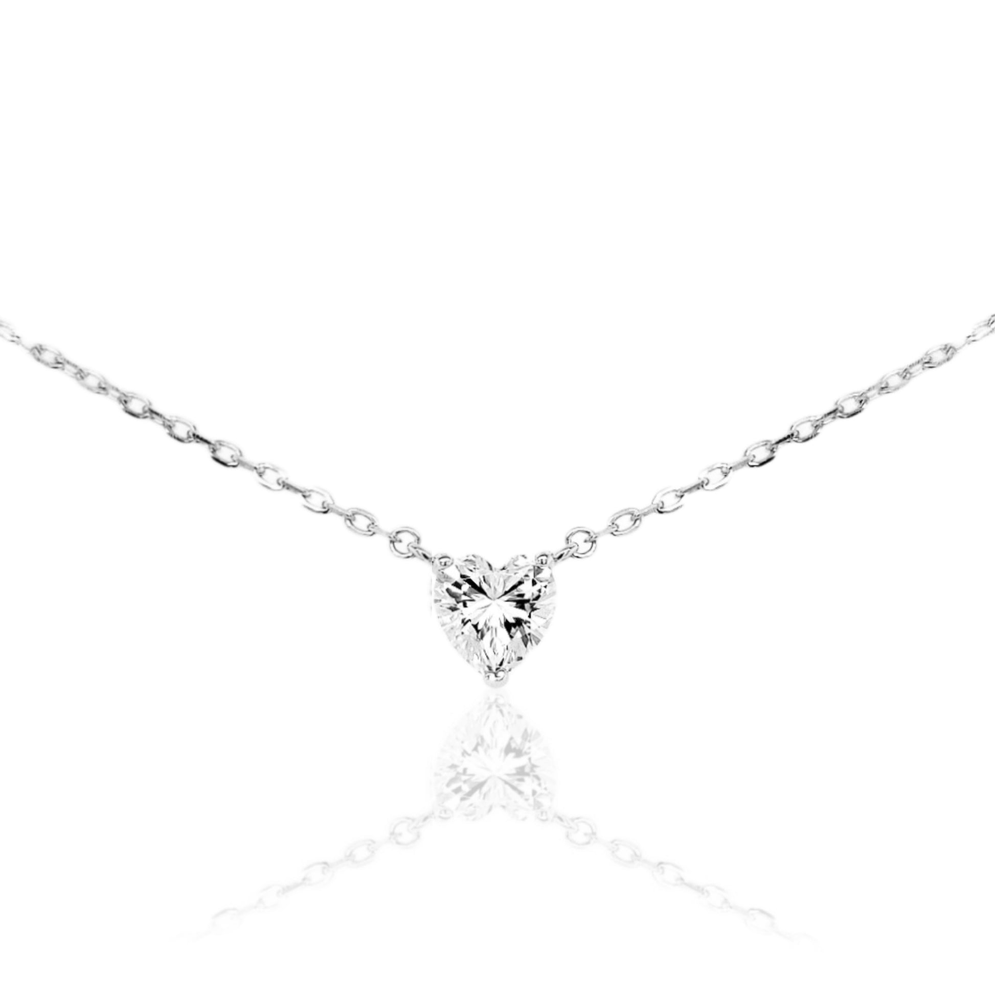 Sterling Silver CZ Heart Necklace - HK Jewels