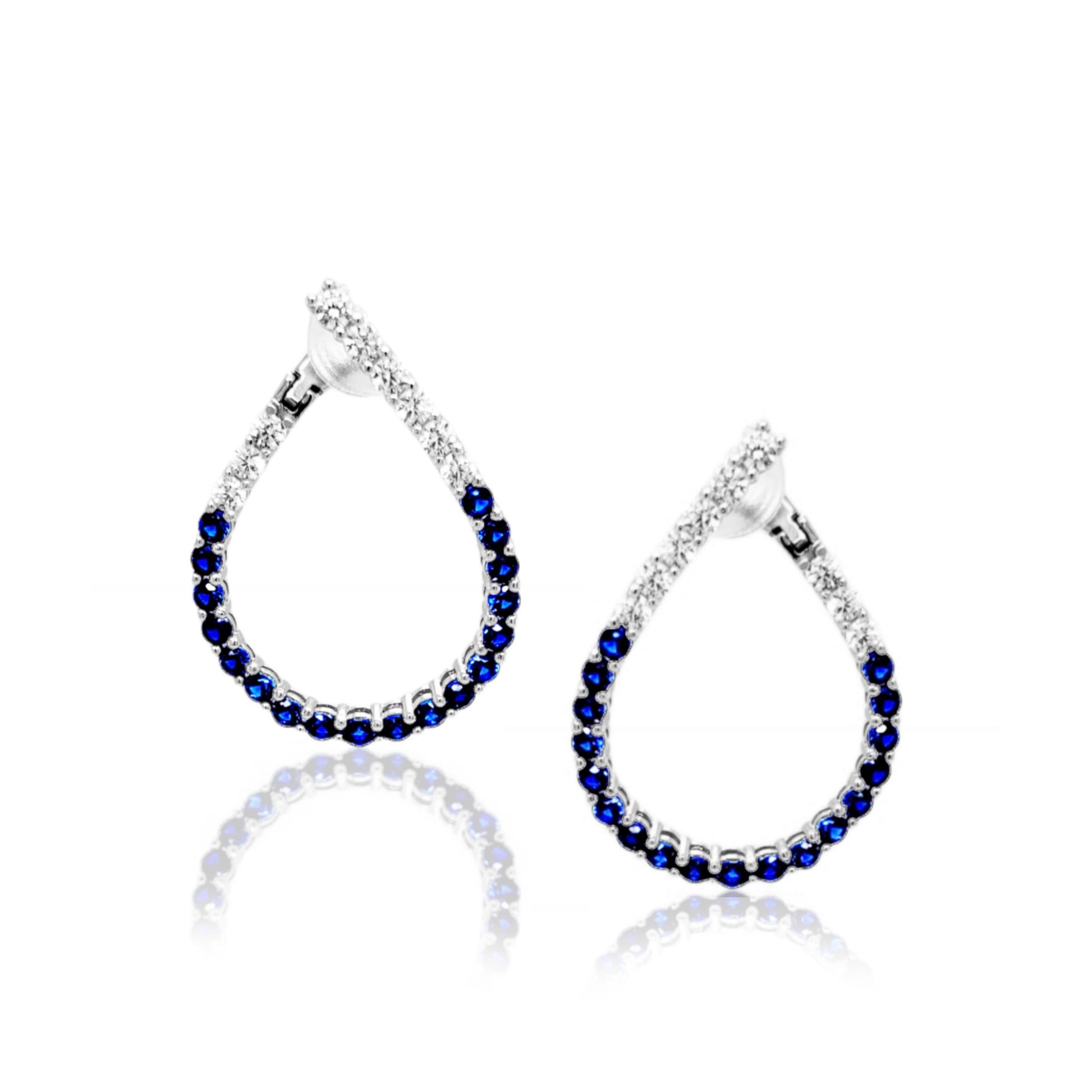 Sterling Silver Clear and Sapphire or Ruby CZ Front Back Teardrop Earrings - HK Jewels