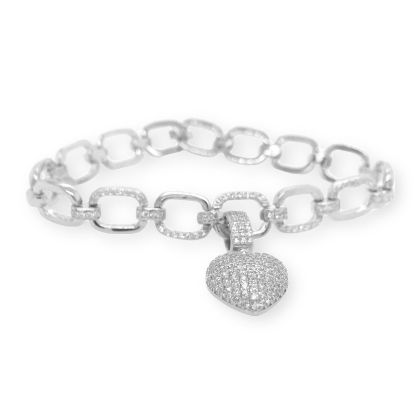Sterling Silver Big Link Heart Bracelet - HK Jewels