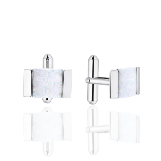 Sterling Silver Rectangular Opal Cufflinks - HK Jewels