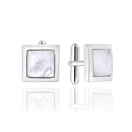 Sterling Silver Cufflinks with White Shell Center - HK Jewels