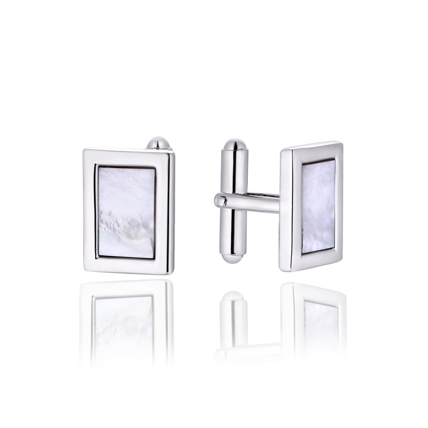 Sterling Silver Cufflinks with White Shell Center - HK Jewels