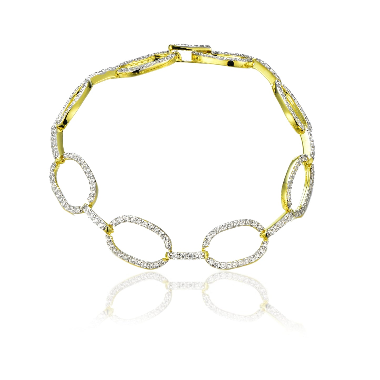 Gold Plated Sterling Silver Micropave CZ Oval Link Bracelet - HK Jewels