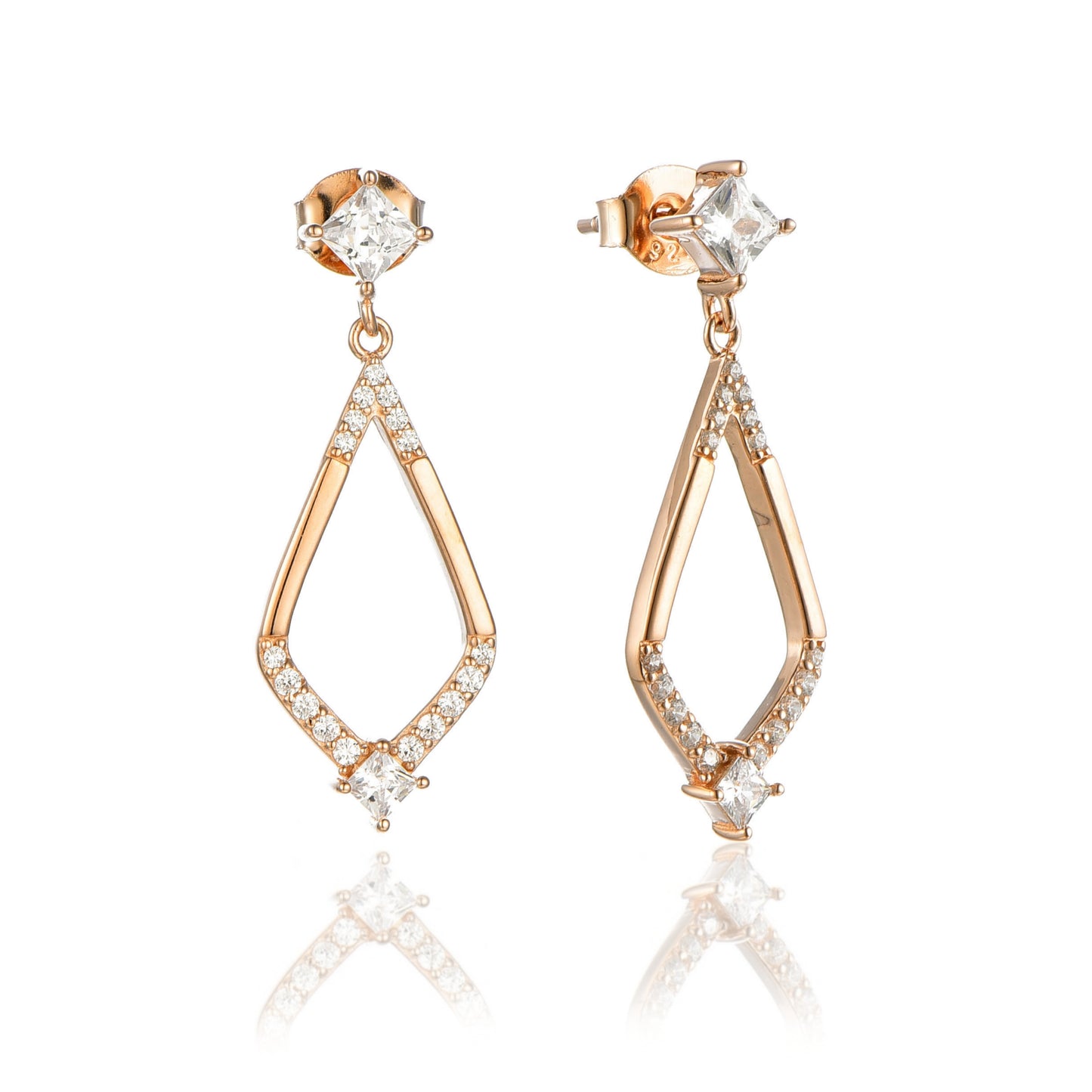 Sterling Silver Micropave Kite Shaped Earrings - HK Jewels