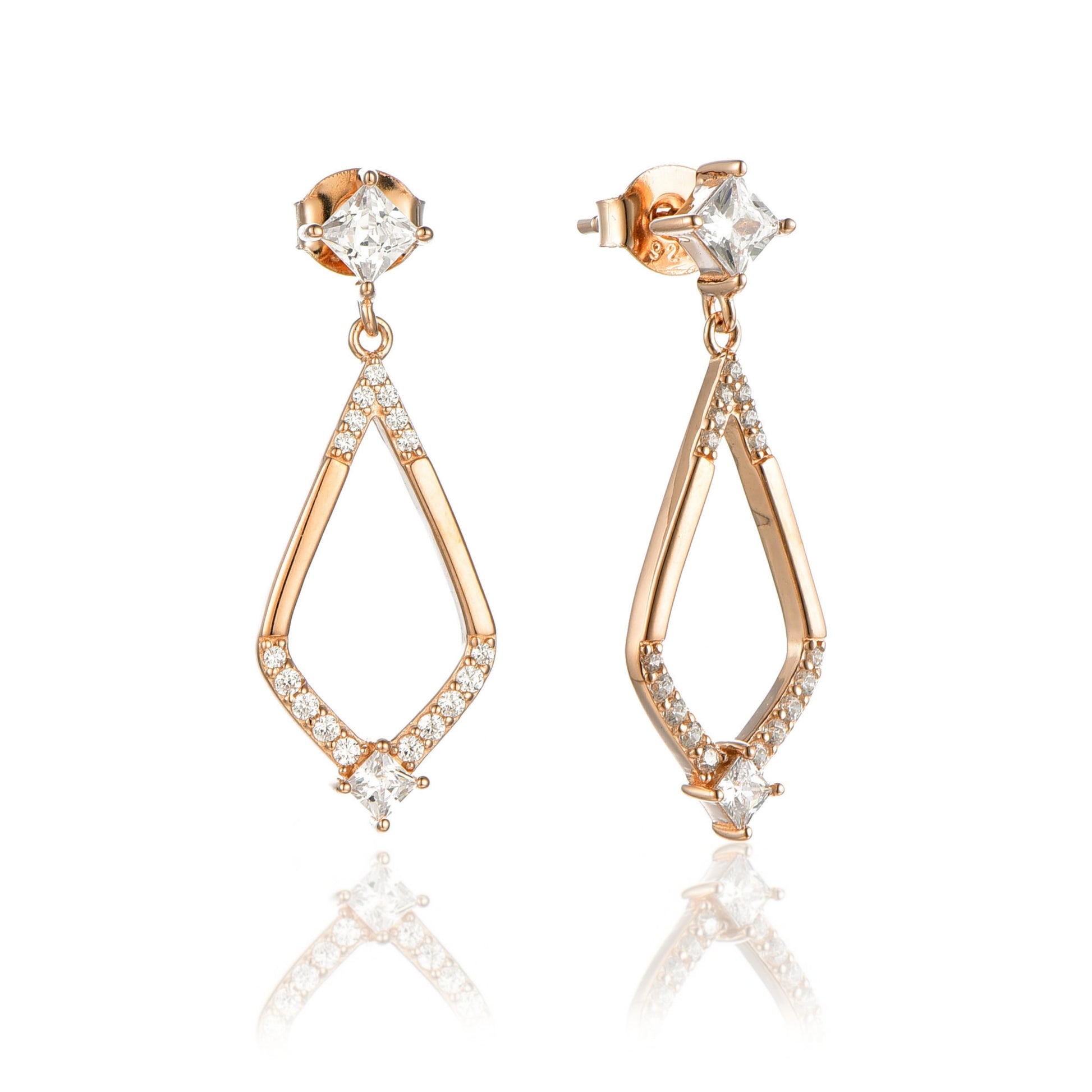 Sterling Silver Micropave Kite Shaped Earrings - HK Jewels