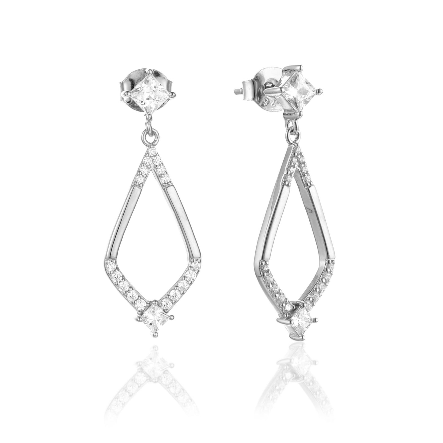 Sterling Silver Micropave Kite Shaped Earrings - HK Jewels