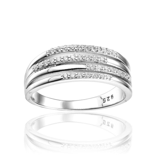 Sterling Silver Micropave Four Row Ring - HK Jewels