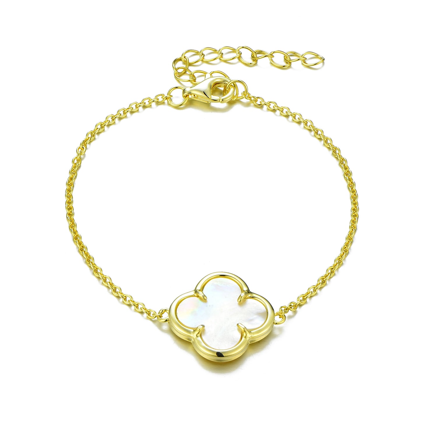 Sterling Silver Single Clover White Shell Bracelet - HK Jewels
