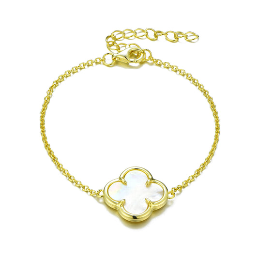 Sterling Silver Single Clover White Shell Bracelet - HK Jewels