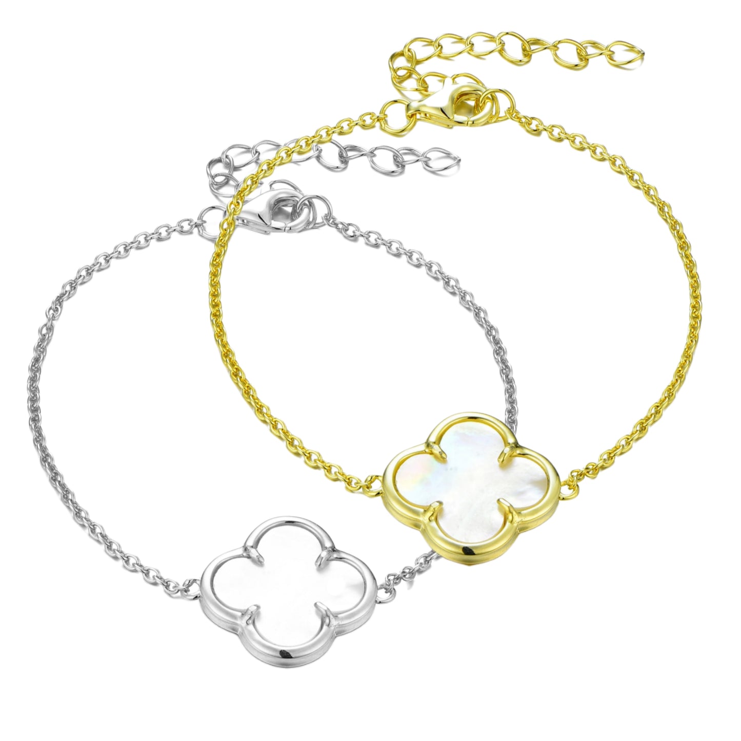 Sterling Silver Single Clover White Shell Bracelet - HK Jewels