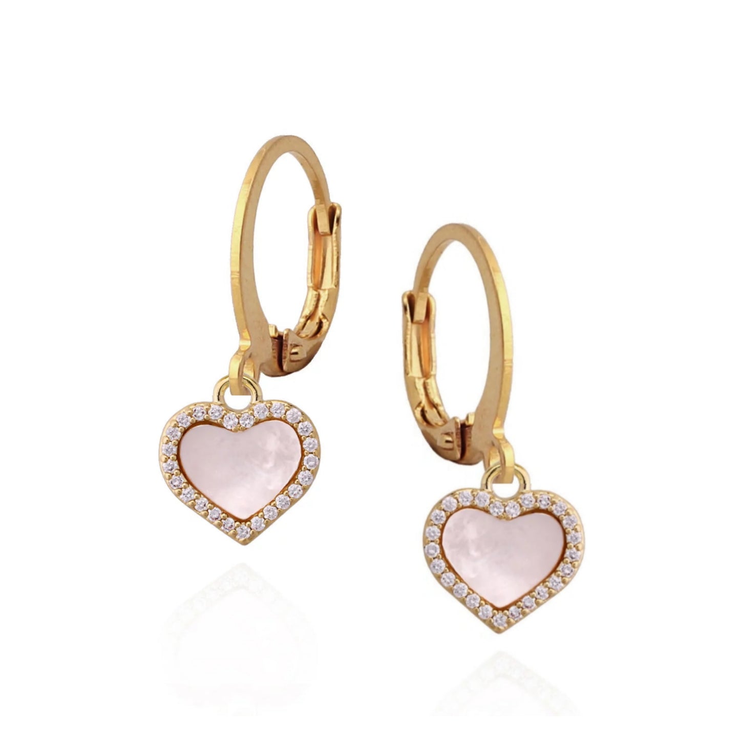 Gold Plated Steel Medium Mother-of-Pearl Heart Earring - HK Jewels