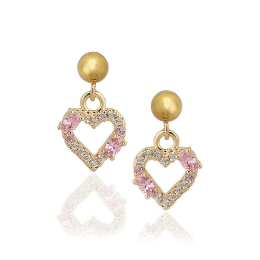 Double Stone Outlined Fuchsia Heart Post Earring - HK Jewels