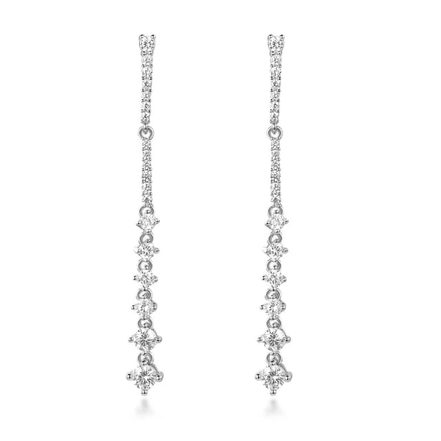 Sterling Silver Dangling Graduated Tennis Style Earrings - HK Jewels