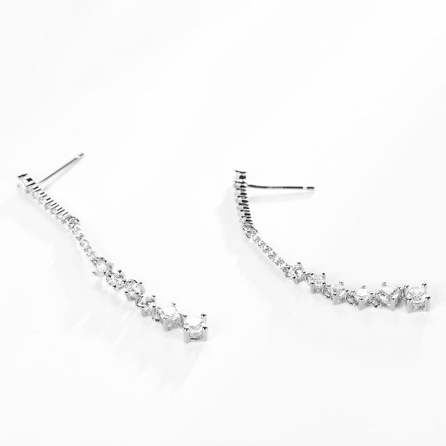 Sterling Silver Dangling Graduated Tennis Style Earrings - HK Jewels