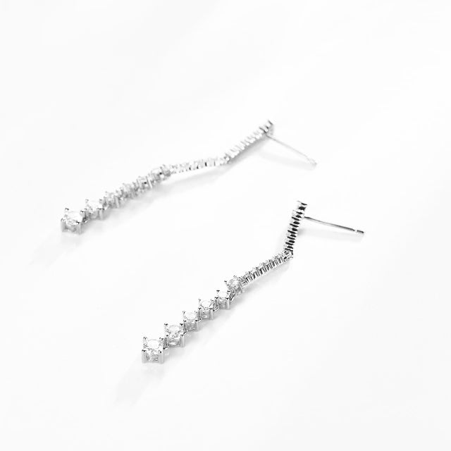 Sterling Silver Dangling Graduated Tennis Style Earrings - HK Jewels