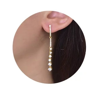 Sterling Silver Dangling Graduated Tennis Style Earrings - HK Jewels