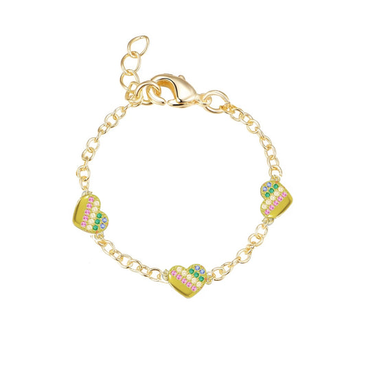 Gold Plated Colorful ¾ Micropave Heart Bracelet - HK Jewels