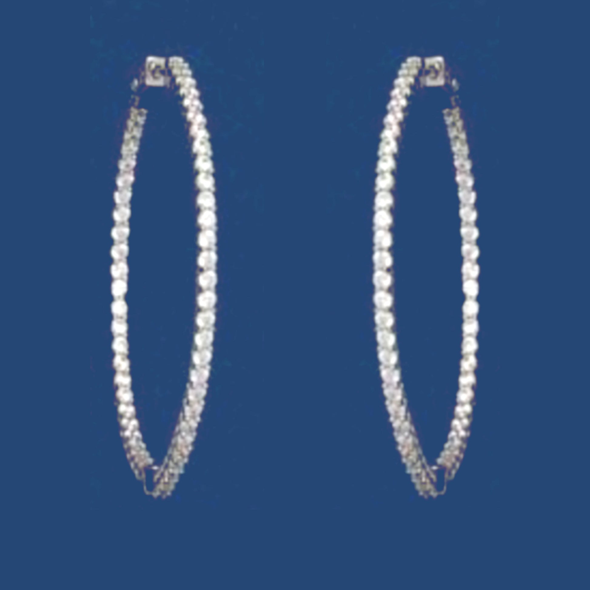 Sterling Silver 50mm Round CZ Hoop Earrings with 1.75mm CZs - HK Jewels