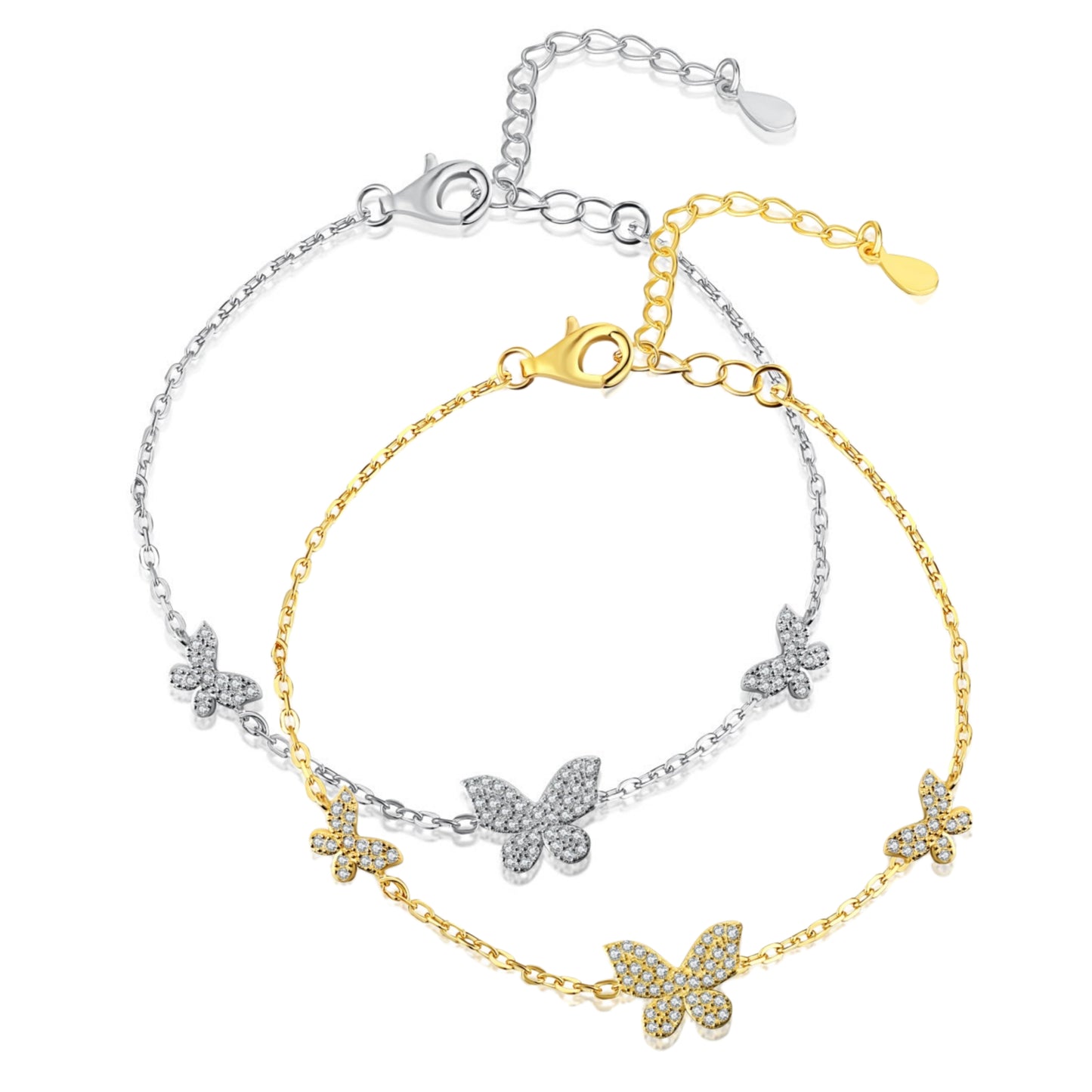 Sterling Silver Adjustable 3 Micropave Butterflies Bracelet - HK Jewels