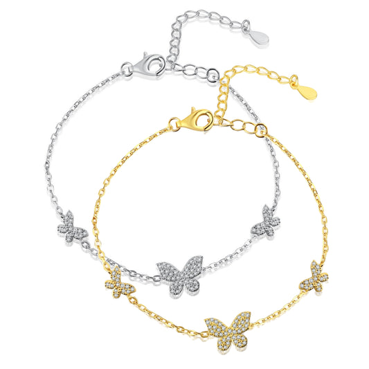 Sterling Silver Adjustable 3 Micropave Butterflies Bracelet - HK Jewels
