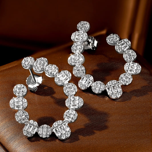 Sterling Silver Teardrop Side Hoop Baguette Earrings - HK Jewels