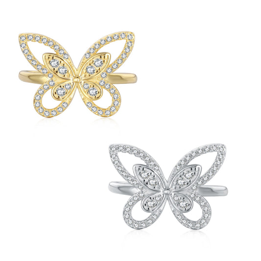 Sterling Silver Outline Butterfly CZ Ring - HK Jewels