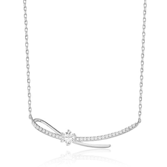 Sterling Silver Twist Bar Necklace with Large CZ - HK Jewels