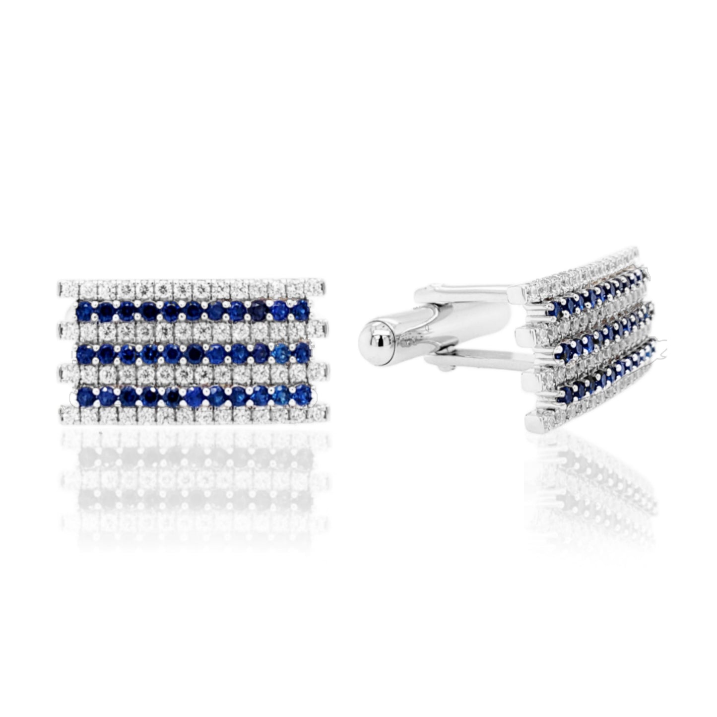 Rectangular Clear and Sapphire CZ Striped Cufflinks - HK Jewels
