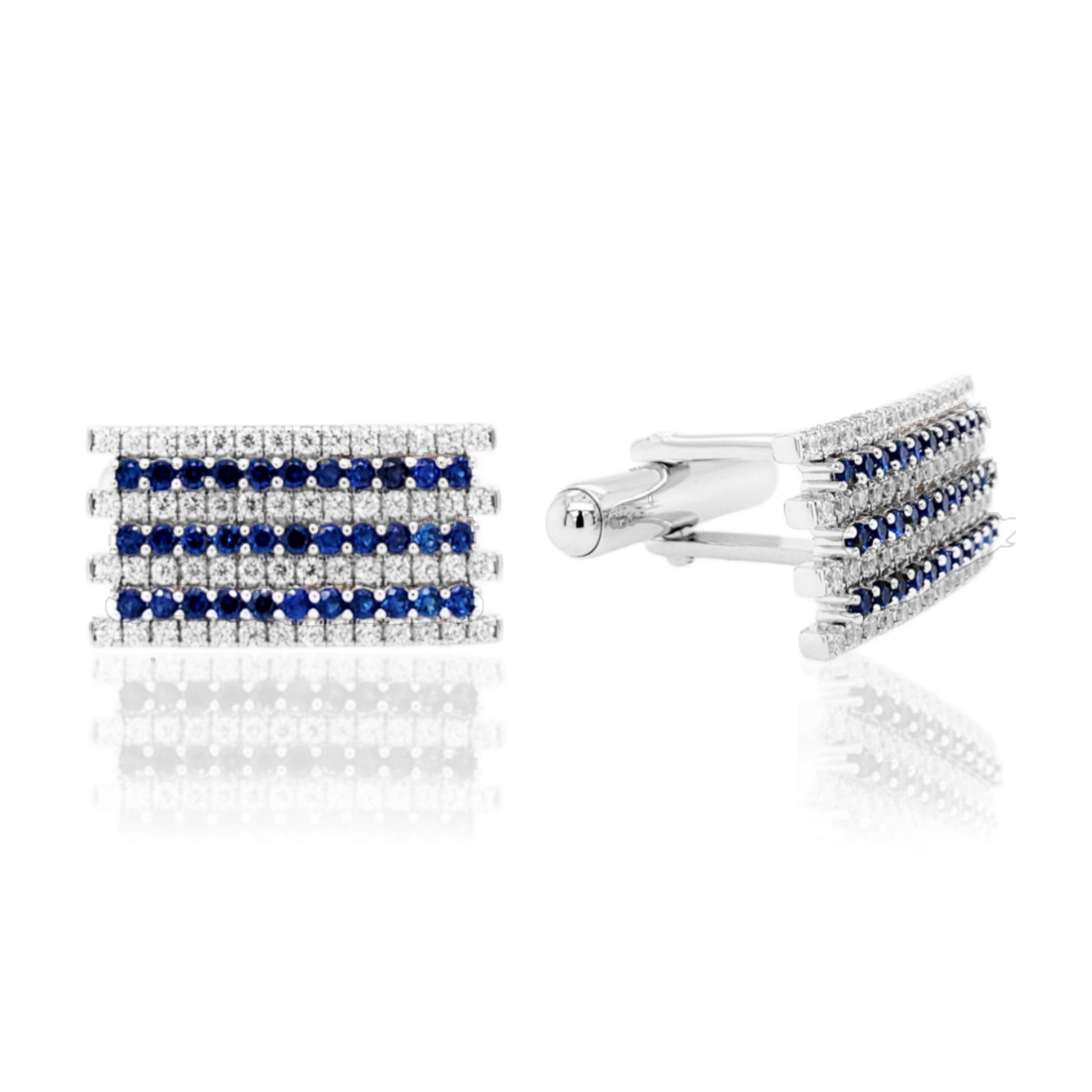 Rectangular Clear and Sapphire CZ Striped Cufflinks - HK Jewels