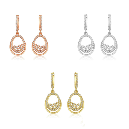 Sterling Silver Oval With CZ Earring - HK Jewels