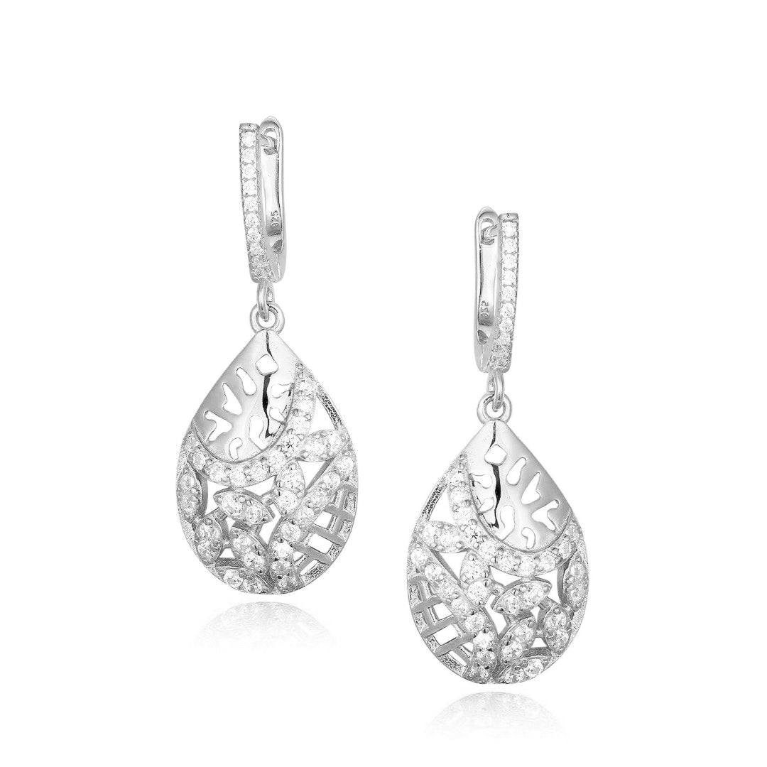 Sterling Silver Teardrop CZ Design Earring - HK Jewels