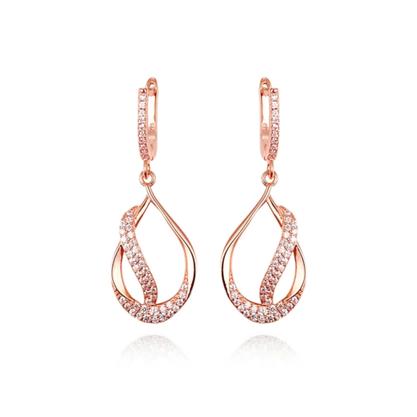Sterling Silver Teardrop With CZ Diagonal Line Earring - HK Jewels