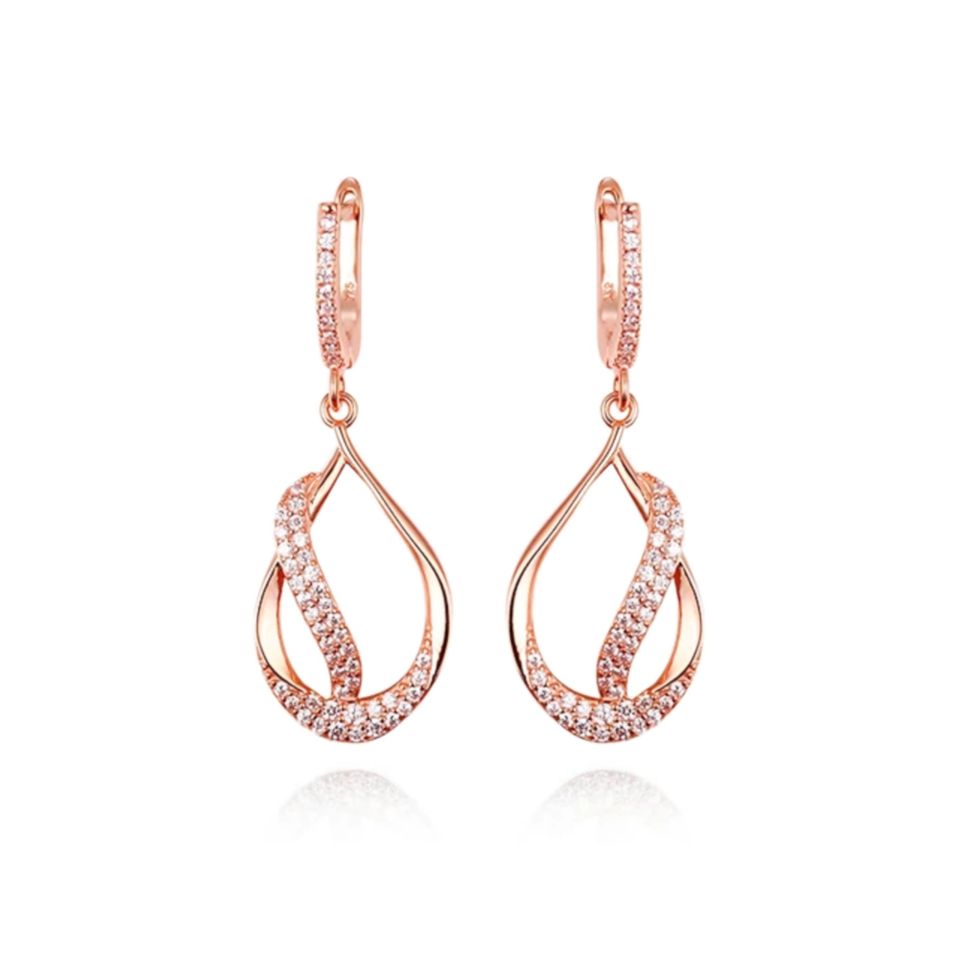 Sterling Silver Teardrop With CZ Diagonal Line Earring - HK Jewels
