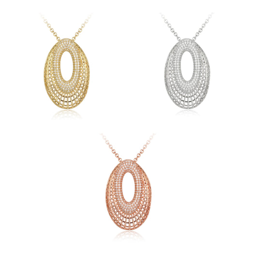 Sterling Silver Ovals With CZs Pendant - HK Jewels
