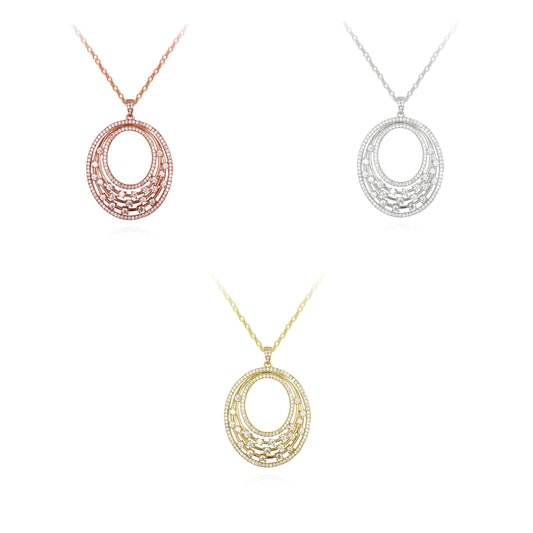 Sterling Silver Oval Micropave Pendant - HK Jewels