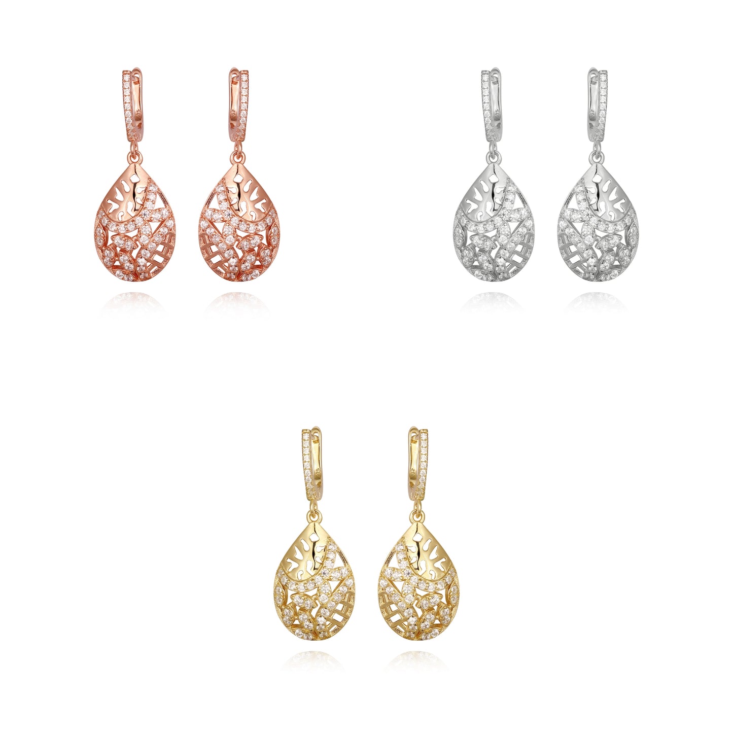 Sterling Silver Teardrop CZ Design Earring - HK Jewels