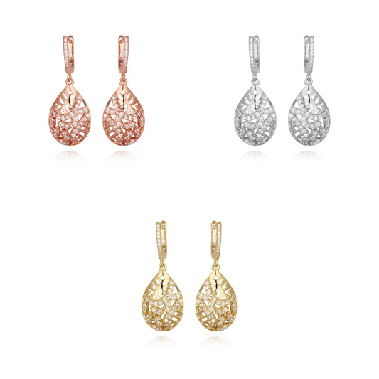 Sterling Silver Teardrop CZ Design Earring - HK Jewels