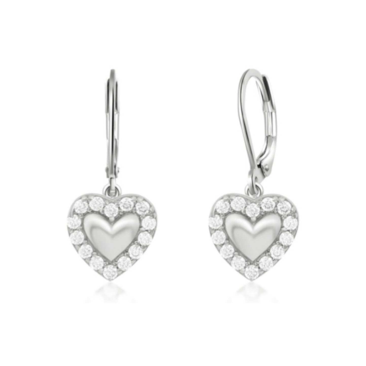 Surgical Steel Puffy Heart With CZ Outline Earrings - HK Jewels