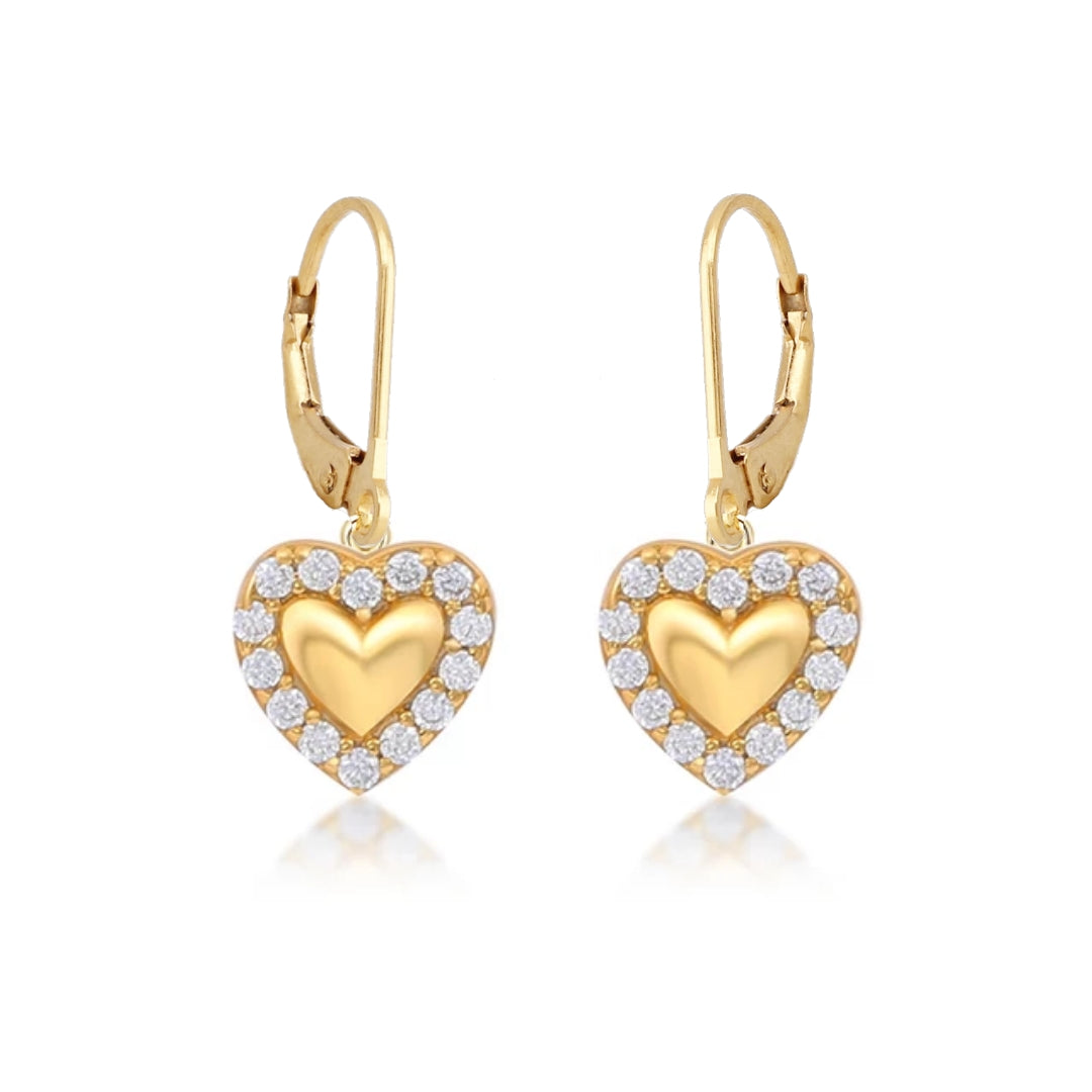 Surgical Steel Puffy Heart With CZ Outline Earrings - HK Jewels
